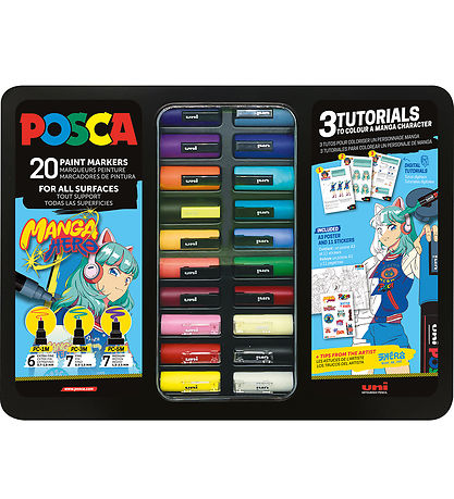 Posca Tuscher m. Metalkasse - 20 stk. - Manga Hero Posca Tuscher m. Metalkasse - 20 stk. - Manga Hero