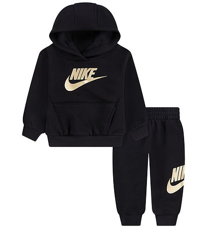 Nike Sweatsæt - Club - Black/Metalic Gold