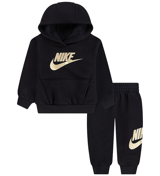 Nike Sweatsæt - Club - Black/Metalic Gold