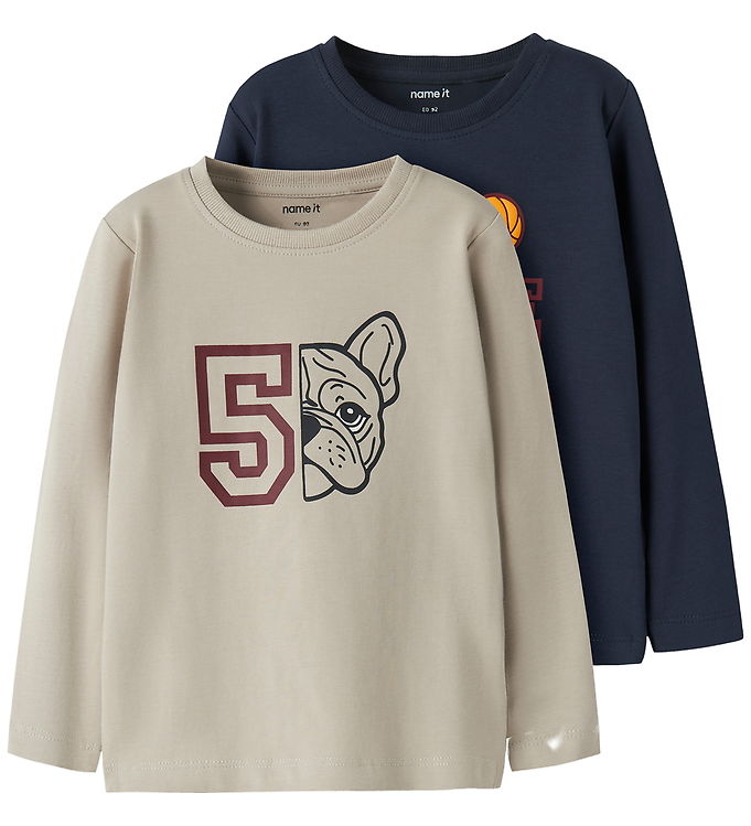 Name It Bluse - 2-pak - NmmVux - Island Fossil/Navy Blazer Game