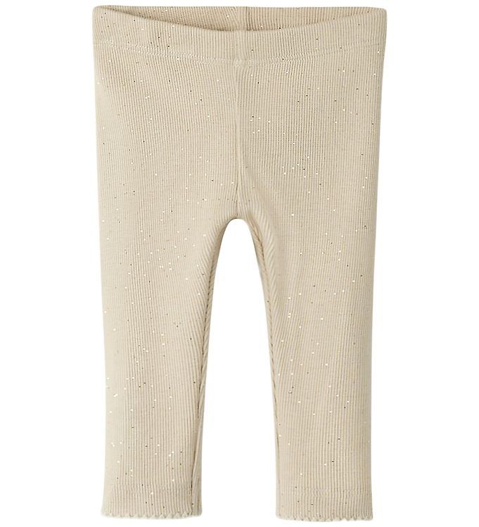 Name It Leggings - Rib - NbfRosally - Cement m. Glimmer