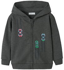 Name It Cardigan m. Hætte - NmmVoltinus - Dark Grey Melange/Cars