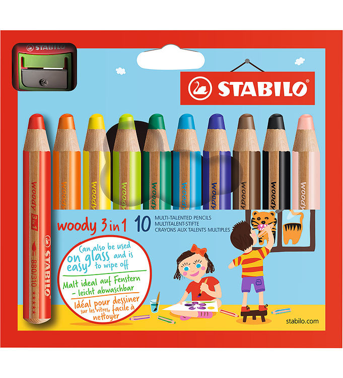 Stabilo Farveblyanter - Woody 3-i-1 - 10 Stk. - Multifarvet