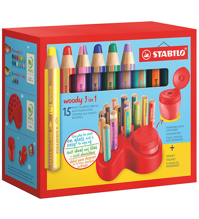 Stabilo Farveblyanter - Woody 3-i-1 Deskset - 15 Stk. - Multifa