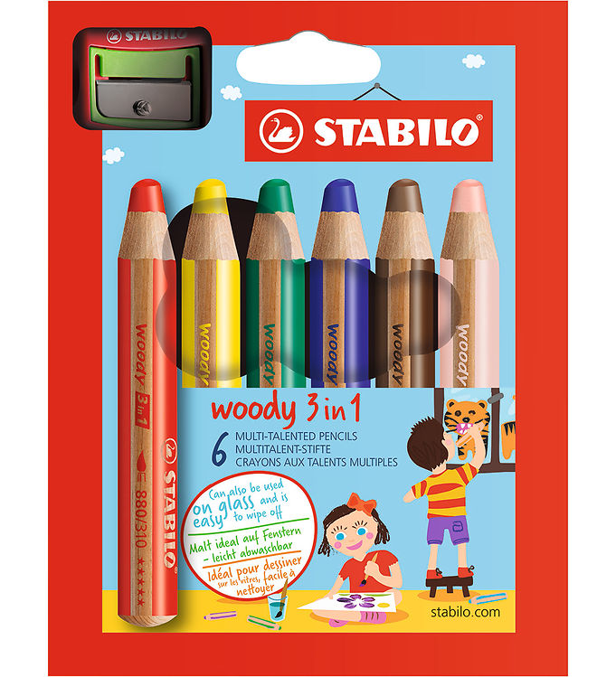 Stabilo Farveblyanter - Woody 3-i-1 - 6 Stk. - Multifarvet