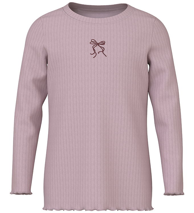 NAME IT Langærmet Bluse Vemma Keepsake Lilac Bow Embroidery Glitter