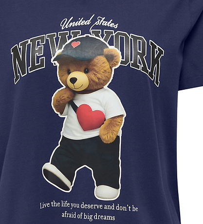 Kids Only T-shirt - KogLina - Bear O-Neck Top - Midnight Sail/Ne