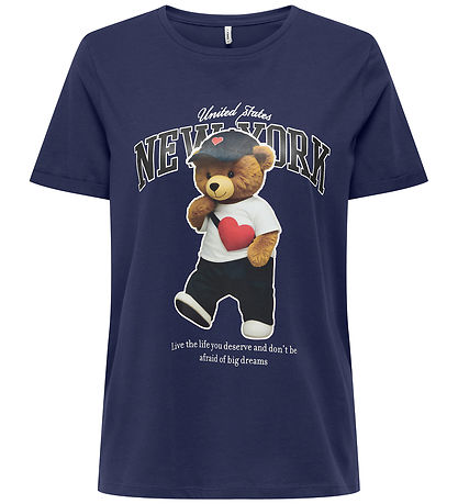 Kids Only T-shirt - KogLina - Bear O-Neck Top - Midnight Sail/Ne