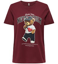 Kids Only T-shirt - KogLina - Bear O-Neck Top - Cabernet/New Yor