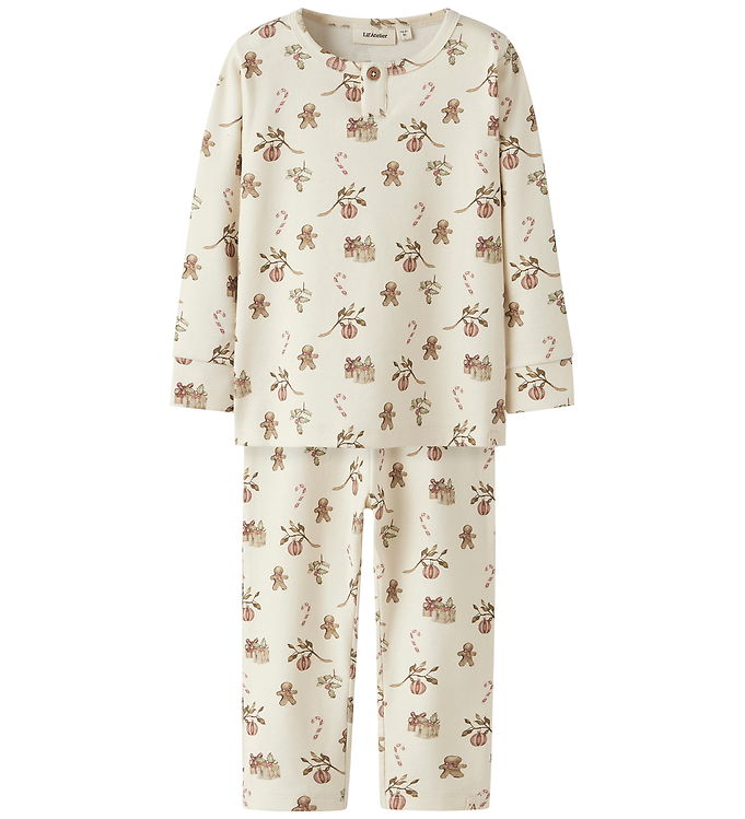 Lil' Atelier Pyjamas Turtledove Med Juleprint Og Knapper - Str. 6y 116cm