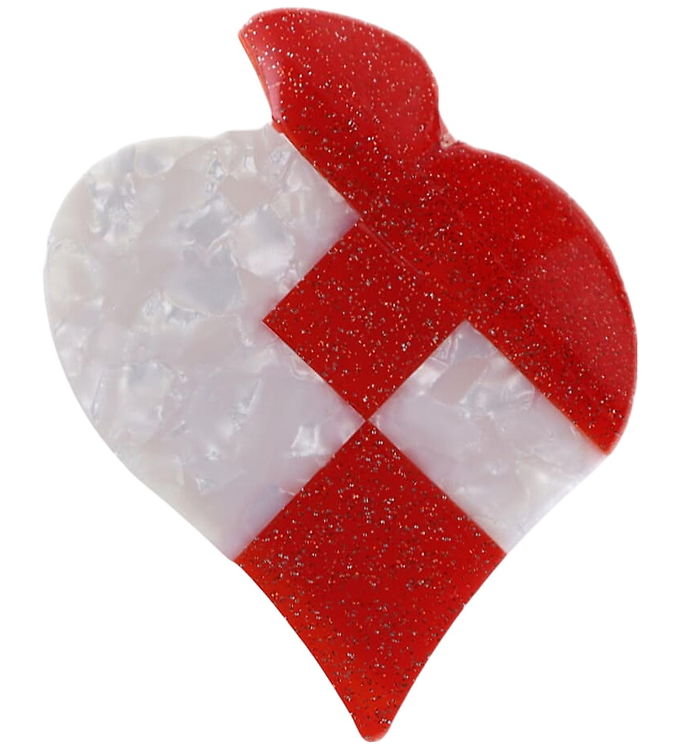 By Stær Hårklemme - Julehjerte - 9x5 cm - Hvid/Rød