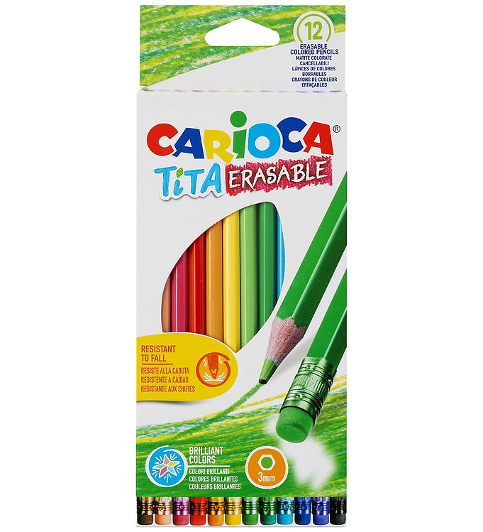 Carioca - Tita Erasable - Farveblyanter Med Viskelæder - 12 Farver