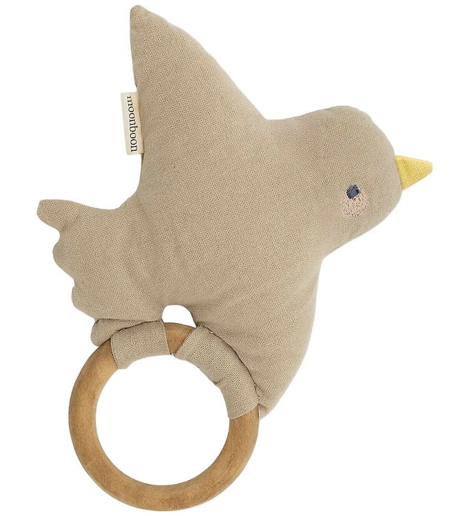 Rangle til baby med en blød, sød fugl på en glat træring | Moonboon