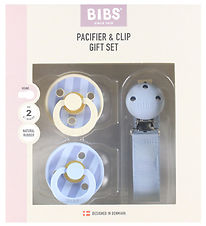 BIBS Colour Gjafasett - Snuðin/Snudduband - Stærð 2 - Dusty Blue