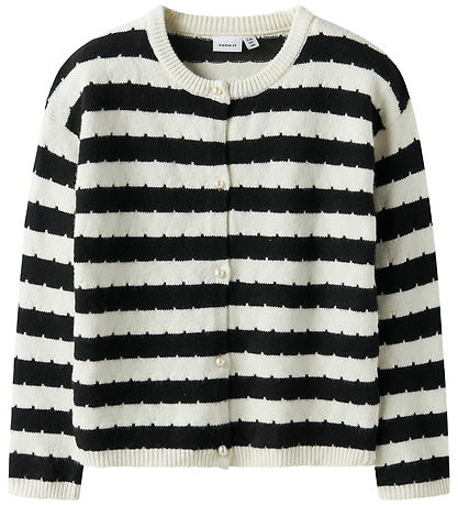 Name it Cardigan - NkfSylvea - Strik - Cloud Dancer/w.Black Stri