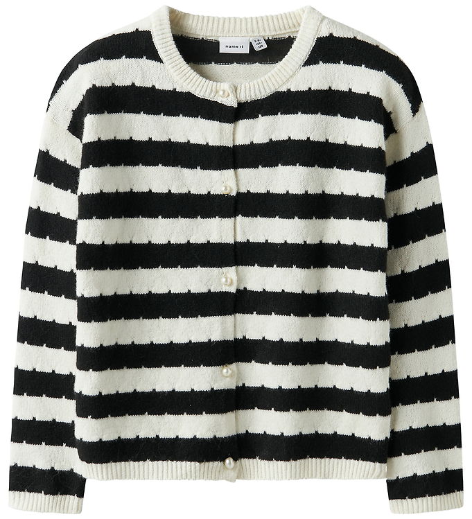 Name it Cardigan - NkfSylvea - Strik - Cloud Dancer/w.Black Stri