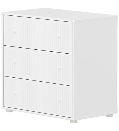 Flexa Kommode - Chest 3 Drw w. Grooves F.Wht + F.Wht Knob + Plas