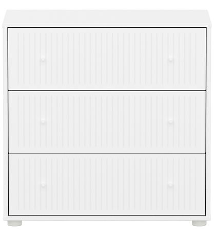 Flexa Kommode - Chest 3 Drw w. Grooves F.Wht + F.Wht Knob + Plas