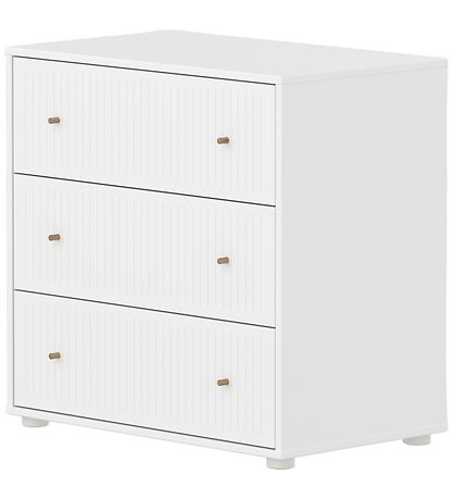 Flexa Kommode - Chest 3 Drw w. Grooves F.Wht + Oak Knob + Plasti