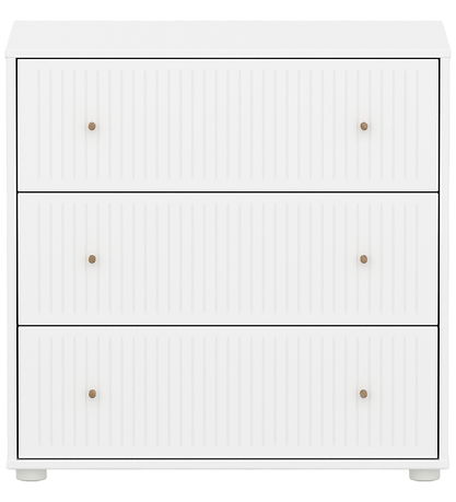 Flexa Kommode - Chest 3 Drw w. Grooves F.Wht + Oak Knob + Plasti