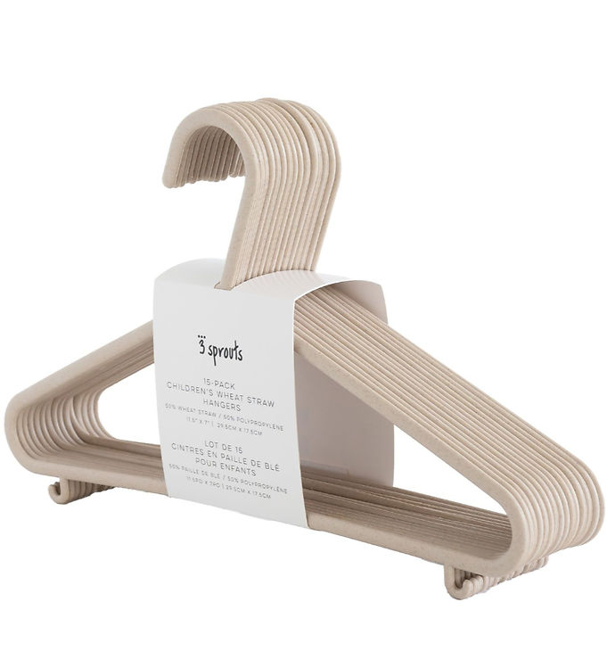 3 Sprouts Bøjler - 15-pak - 29,5 x 17,5 cm - Beige