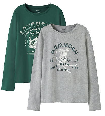 Name It Bluse - NkmVux - 2-Pak -  Grey Melange/Bistro Green Adve