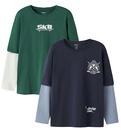 Name It Bluse - 2-Pak - NkmVarto - Navy Blazer/Bistro Green Skul