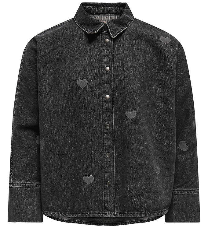 Kids Only Skjorte - KogGrace - Washed Black/ Heart Embroide