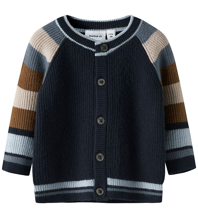 Name It Cardigan - Strik - Viskoseblanding - NbmSand - Navy Blaz