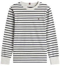 Tommy Hilfiger Bluse - Stripe - Light Grey Heather Stripe Grey