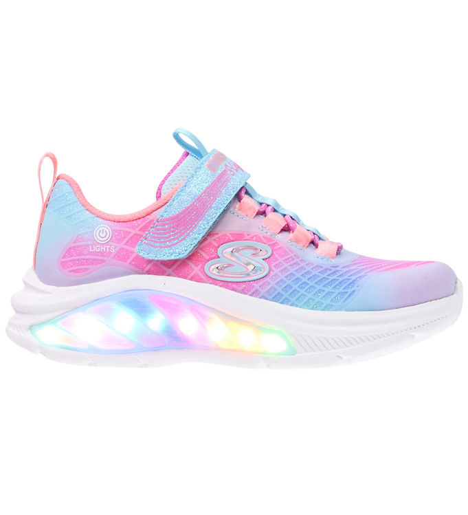 Sketchers Sko m. Lys - Rainbow Reflection - Light Blue/ Multi
