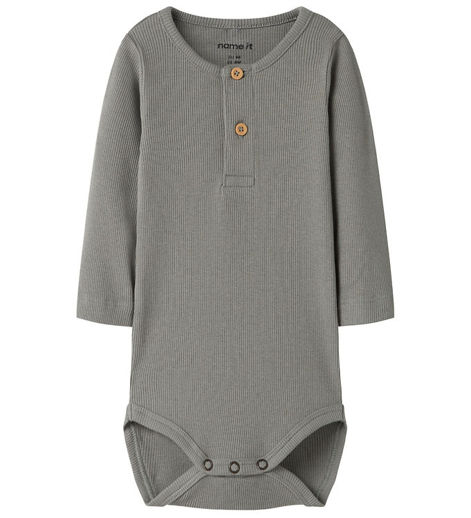 Name It Body - Baby Body med lange ærmer - Rib - grå