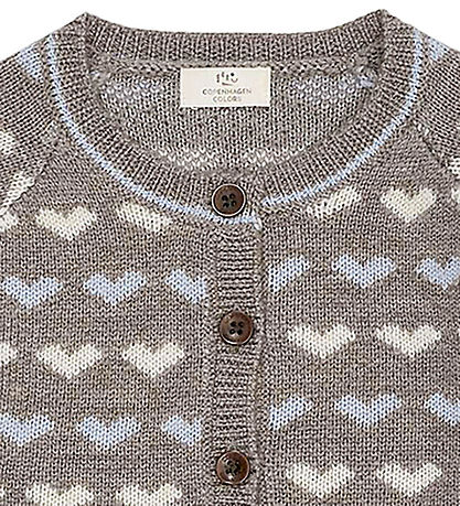 Copenhagen Colors Cardigan - Strik - Naturalmel/Dusty Blue Comb