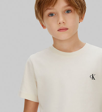 Calvin Klein T-shirt - 2-pak - Monogram - Sandy Beige/ Whitecap 