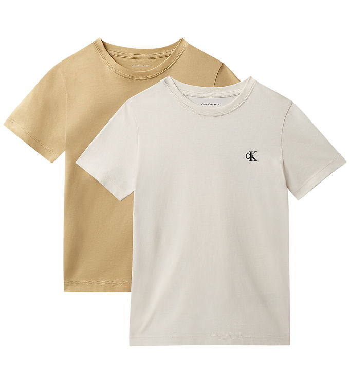 Calvin Klein T-shirts - 2-pak - Monogram - Sandy Beige/Whitecap