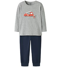 Name It Nattøj - Noos - NmmNightset Firetruck - Grey Melange/Dar