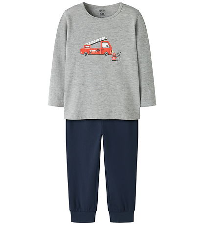 Name It Nattøj - Noos - NmmNightset Firetruck - Grey Melange/Dar