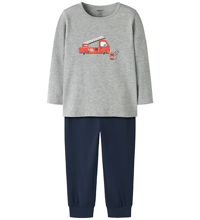Name It NmmNightset Firetruck - Natsæt - Gråmeleret/Navy