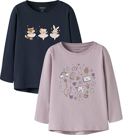 Name It Bluse - 2-pak - NmfVix - Dawn Pink/Navy Blazer