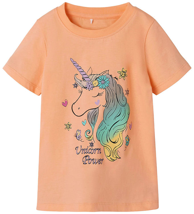 Name It T-shirt - NmfPzoey - Peach Nectar m. Enhjørning