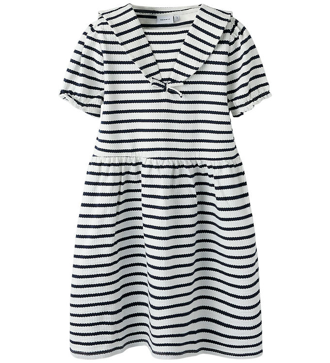 Name It Kjole - Rib - NmfKattie - Cloud Dancer/Sky Caprain