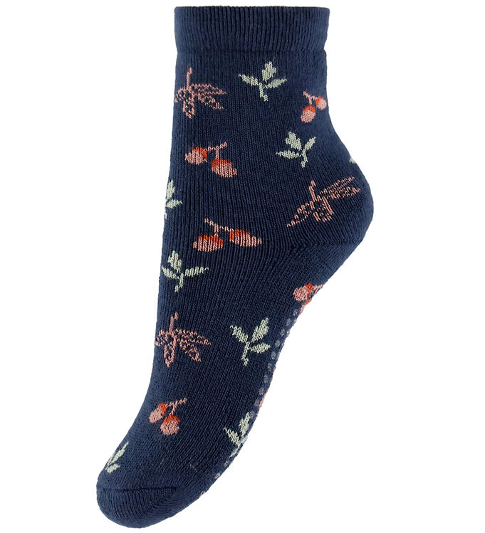 Melton Strømper m. Antiskrid - Maple - Navy m. Kirsebær