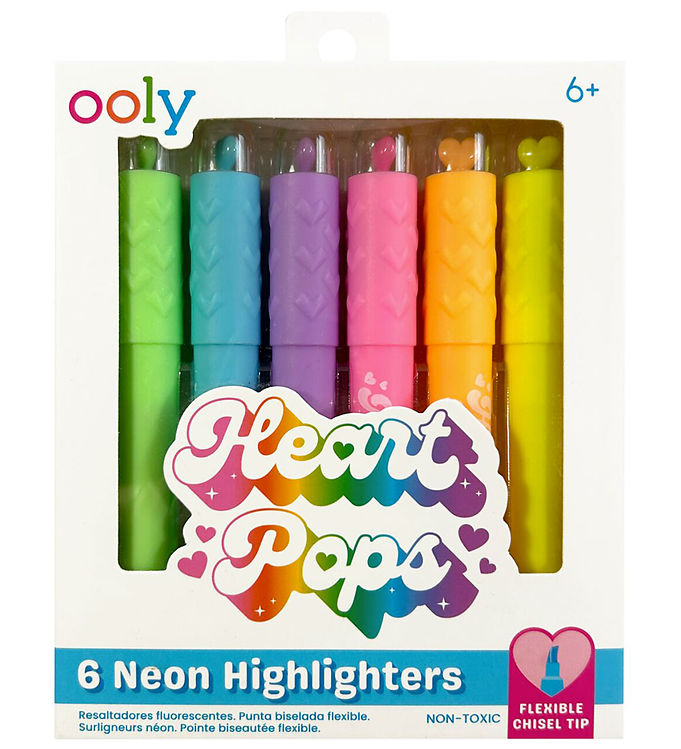 Ooly Overstregningstuscher &#8211; 6 stk &#8211; Heart Pops &#8211; Neon