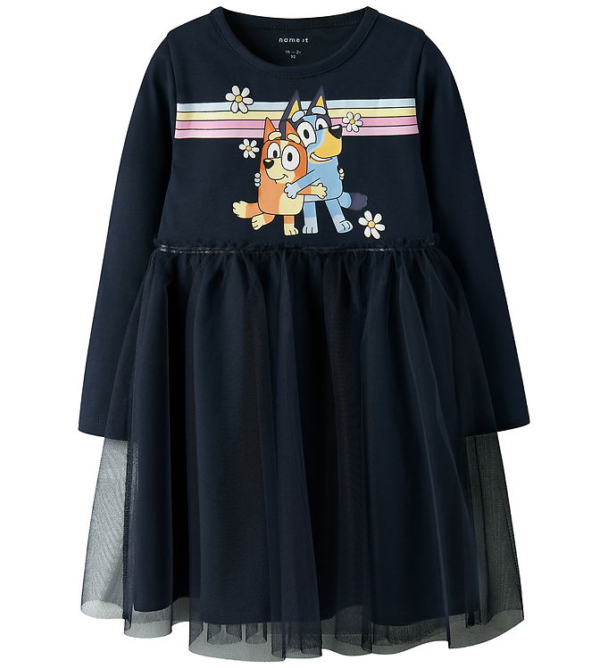 Name It Kjole - Sweat/Tyl - NmfJean - Bluey - Navy Blazer