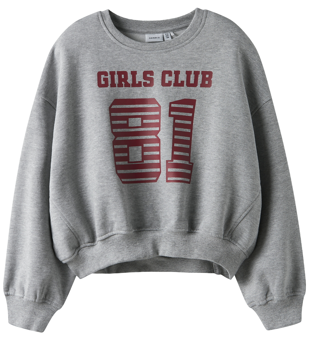 Name It Sweatshirt - NkfTaya - Grey Melange m. Print - Name It - 6 Jahre (116) - Sweatshirts