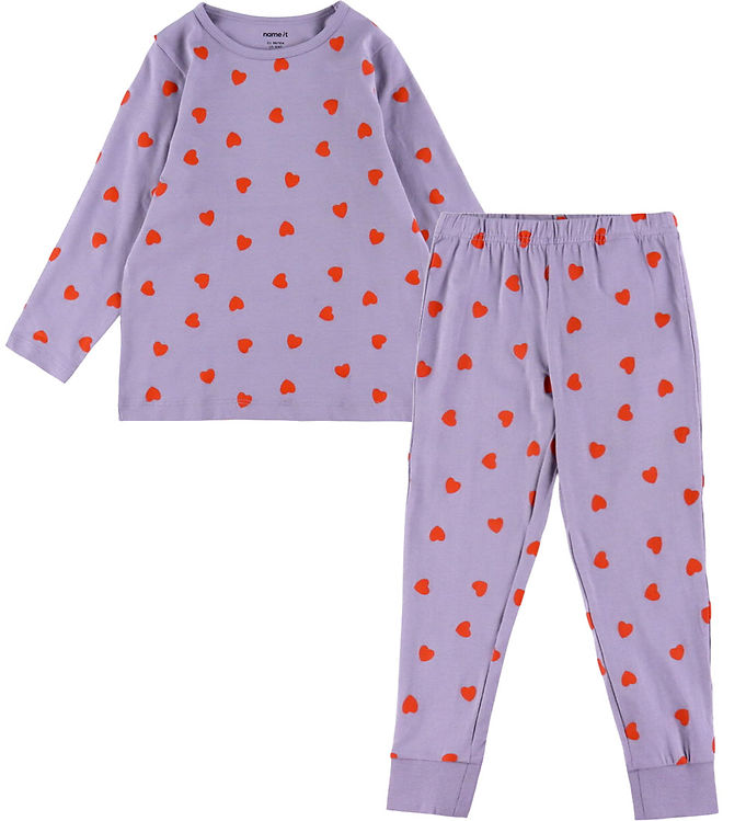 Name It nattøj - NKFNIGHTSET HEARTS - Lavender Gray