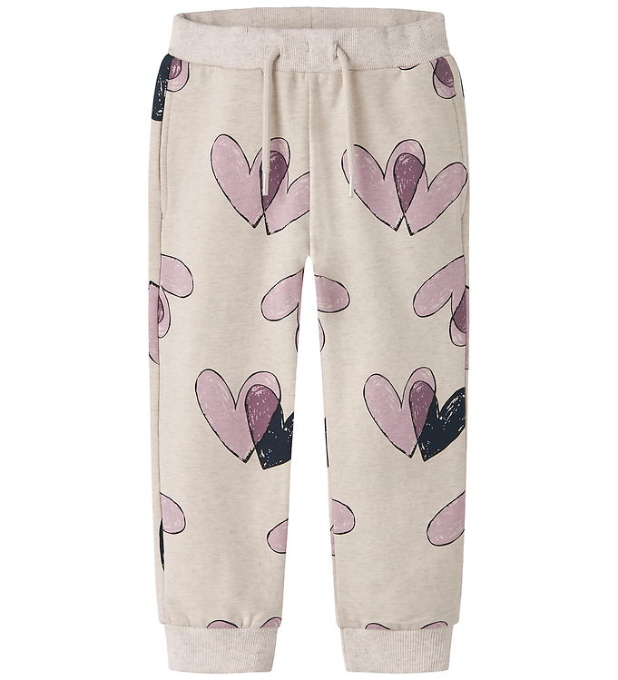 Name It NmfTeart - Børne Sweatpants - Peyote Melange m. Print - lilla
