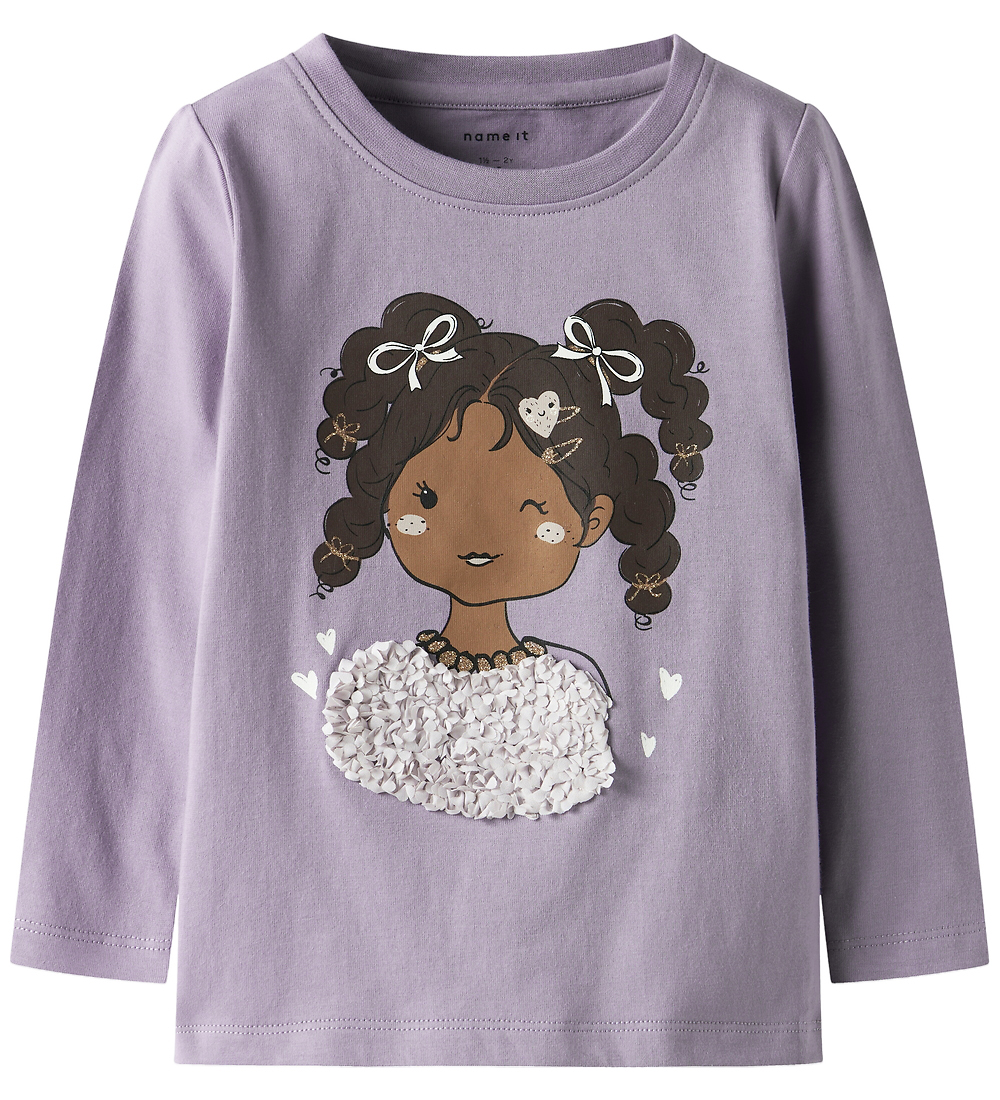 Name It Bluse - NmfTelia - Lavender Grau m. Print - Name It - 4 Jahre (104) - Blusen