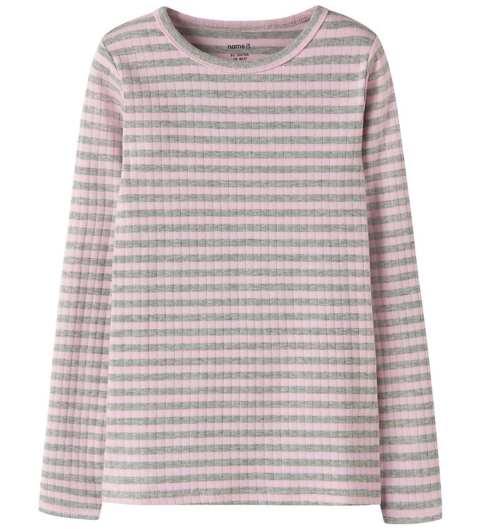 NAME IT Stribet Langærmet Rib Bluse Suraja Pirouette W. Grey Melange