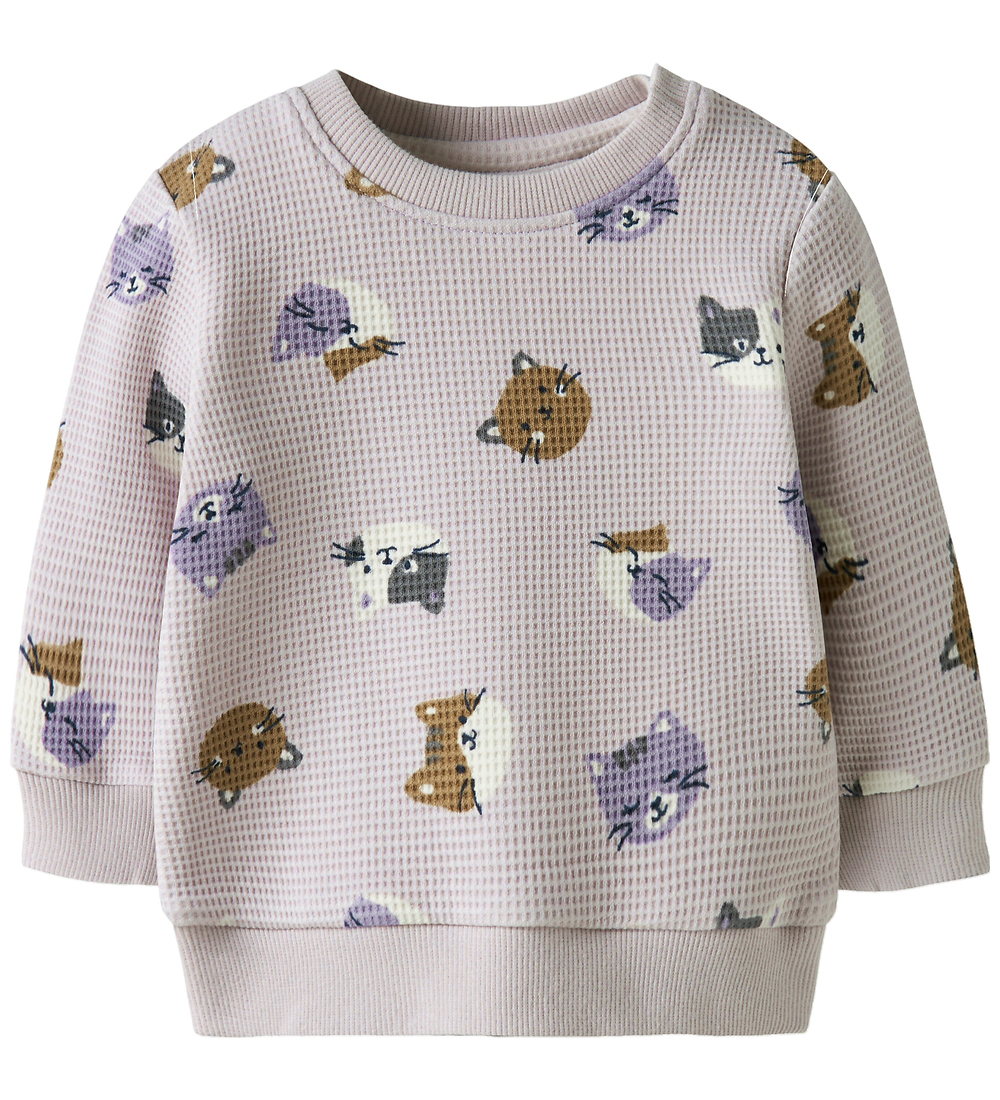 Name It Sweatshirt - Waffel - NbfTammie - Lilac Marble m. Print - Name It - 68 - Sweatshirts